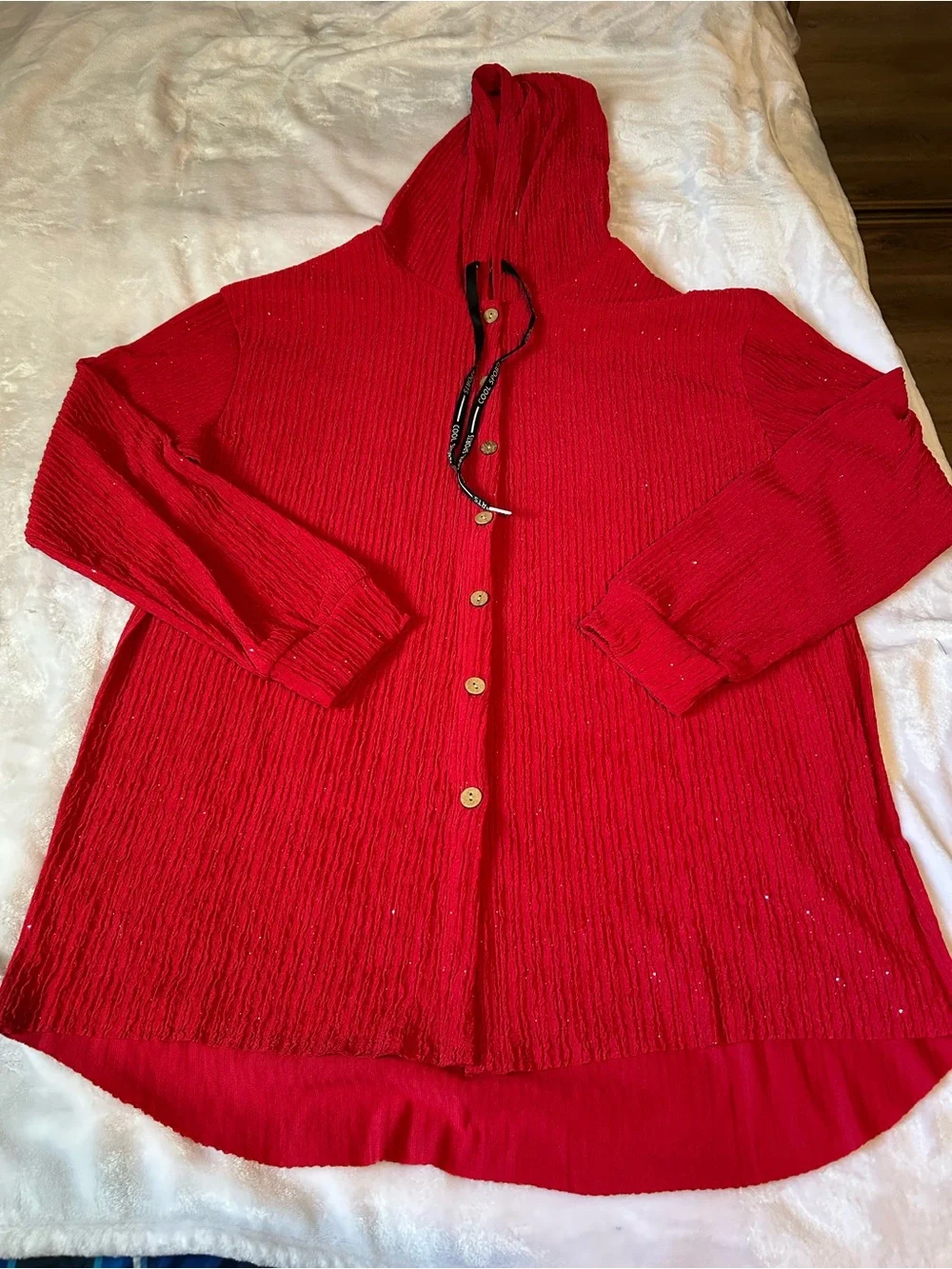 CHICME Women’s XL Red 2 Piece Set Hooded Top Wide Leg Pants Sparkle